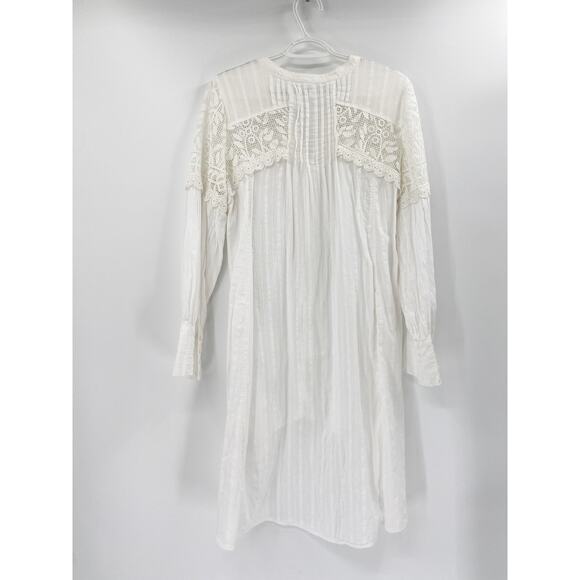 Feather Bone Anthropologie Lucille White Long High-Low Crochet Button Front Top - Picture 3 of 9